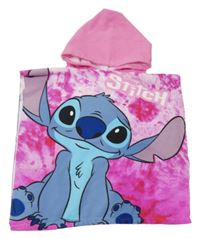 Růžové froté osuškové pončo se Stitchem a kapucí Disney