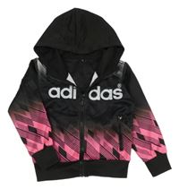 Černo-růžová propínací sportovní mikina s kapucí a logem Adidas