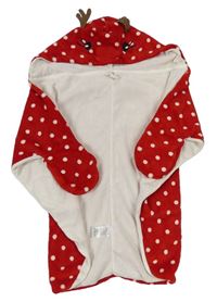 Červeno-bílá puntíkatá chlupatá propínací deka s kapucí - sob Matalan