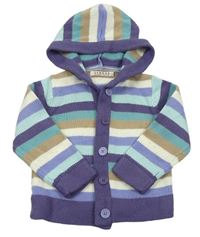 Pruhovano-fialový pletený propínací svetr s kapucí George