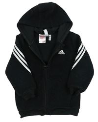 Černá huňatá bunda s kapucí Adidas