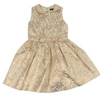 Světlepudrovo-starorůžové květované šaty s mašlí a třpytkami a límečkem zn. M&S