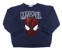 Tmavomodrá mikina se Spider-manem z flitrů a logem H&M