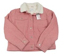 Růžová manšestrová zateplená bunda s huňatým límečkem PRIMARK