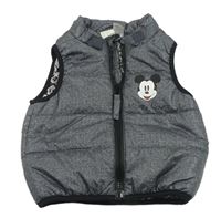 Tmavošedá melírovaná prošívaná šusťáková zateplená vesta s Mickey H&M