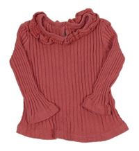 Růžové žebrované mikinotriko s volánkem George