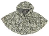 Smetanovo-šedo-béžové vzorované kožešinové podšité pončo s kapucí s oušky zn. Next