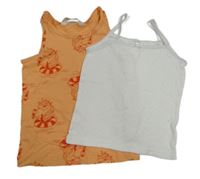 2x - Košilka - oranžová s jednorožci H&M, bílá žebrovaná perforovaná  s mašličkou
