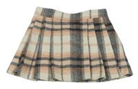 Smetanovo-černo-broskvová kostkovaná skládaná vlněná sukně F&F