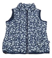 Tmavomodrá kytičkovaná prošívaná šusťáková zateplená vesta Benetton