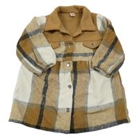 Hnědo-bílo-černé kostkované flaušové propínací šaty s límečkem SHEIN