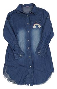 Tmavomodré lehké riflové propínací košilové šaty s duhou Y.F.K.