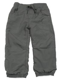 Tmavošedé šusťákové podšité kalhoty s úpletovým pasem C&A