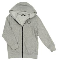 Šedá melírovaná propínací mikina s nápisy a kapucí George