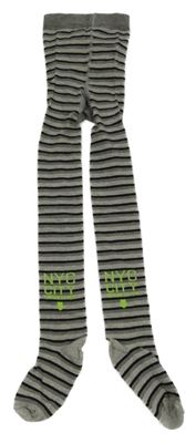 Šedo-tmavošedo-černé pruhované punčocháče s nápisy