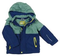 Modrozeleno-tmavomodrá šusťáková zimní lyžařská bunda s kapucí impidimpi