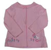 Růžové propínací mikinotriko s myškou a kytičkami a mašličkou