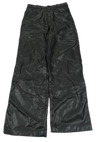Černé koženkové wide leg high waist kalhoty H&M