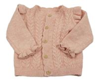 Světlerůžový melírovaný propínací svetr se vzorem a volánky Matalan