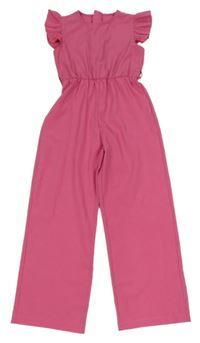 Tmavorůžový kalhotový culottes overal s volánky SHEIN