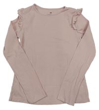 Světlerůžové žebrované triko s volánky H&M