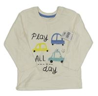 Nové - bílé triko s auty a nápisy Matalan