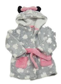 Šedo-bílý plyšový župan s Minnie a kapucí PRIMARK