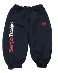 Tmavomodré vzorované šusťákové podšité kalhoty s logem Sergio Tacchini