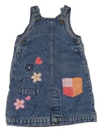 Modré šisované riflové šaty s květy a srdíčky Morris Mouse