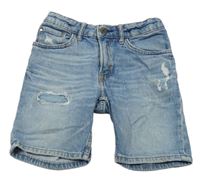 Modré slim fit riflové kraťasy s falešným prošoupáním H&M