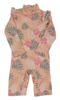 Broskvový žebrovaný overal s lístečky a volánky PRIMARK