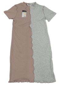 Nové - starorůžovo-šedé melírované žebrované šaty PRIMARK