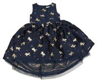 Tmavomodré šaty se zlatými jednorožci H&M