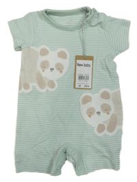 Nové - olivovo-bílý pruhovaný kraťasoý overal s pandami Mothercare