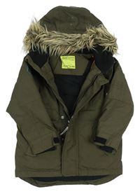 Tmavozelená šusťáková zimní bunda s kapucí s kožíškem Next