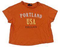 Oranžové crop tričko s nápisy New Look