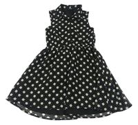 Černé puntkované květované šifonové šaty George