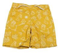 Hořčicové plátěné kraťasy s obrázky Primark