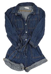 Modrý riflový kraťasový košilový overal s páskem Denim Co.