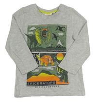 Šedé melírované triko s dinosaury Kids