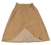 Hnědá květovaná lehká sukně s mašlí zn. H&M