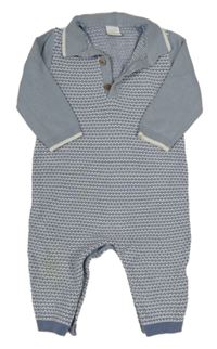 Modro-bílý vzorovaný pletený polo overal Next
