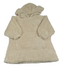 Béžová chlupatá oversize mikina s kapucí s oušky