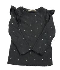 Antracitové žebrované triko se srdíčky a volánky F&F