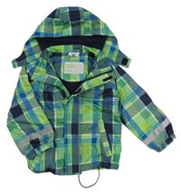 Zeleno-modrá kostkovaná šusťáková jarní bunda s kapucí Topolino