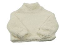 Krémová chlupatá crop mikina se stojáčkem Shein