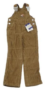 Nové - Hnědé manšestrové laclové kalhoty s myškou Papagino