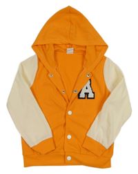 Oranžovo-krémová propínací mikina s písmenem a kapucí Shein