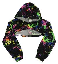 Černo-barevná skvrnitá crop mikina s kapucí Shein