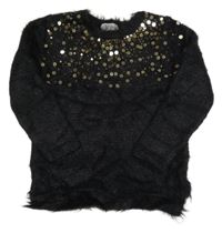 Černý chlupatý svetr s flitry H&M